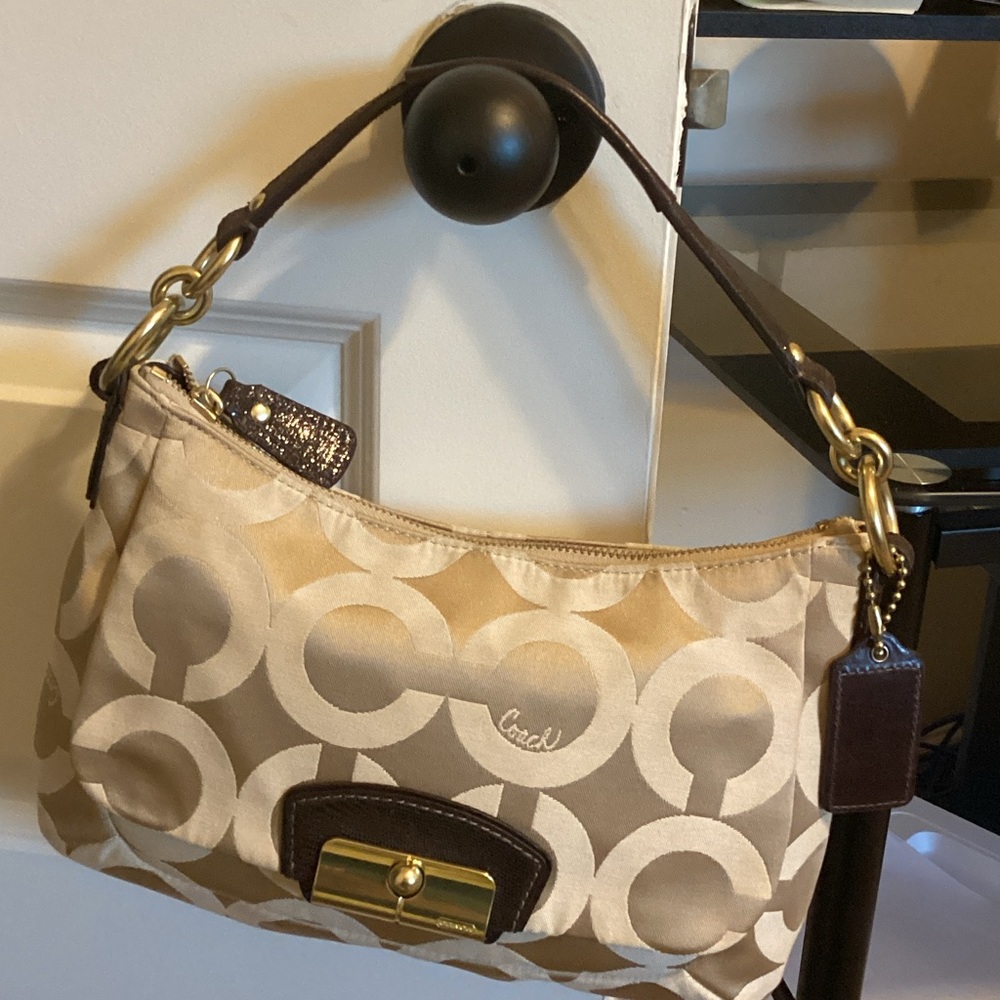 Coach Tan and Brown Shoulder Bag